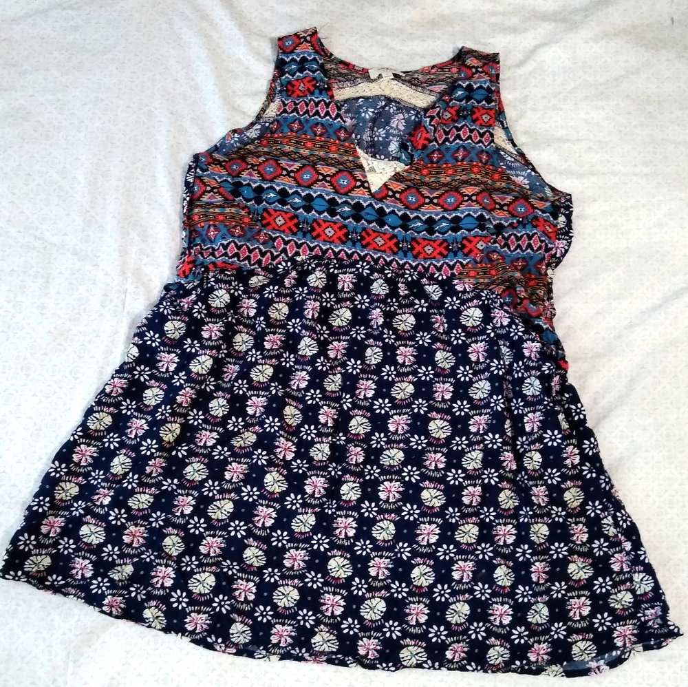Umgee Boho Sleeveless Tunic Top Multi Color